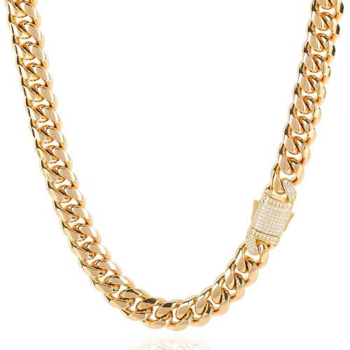 304 Stainless Steel Necklace with Brass plated & micro pave cubic zirconia & for man Sold By PC