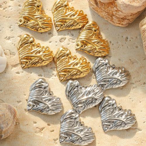 Stainless Steel Heart Pendants 304 Stainless Steel Vacuum Ion Plating DIY Sold By Bag