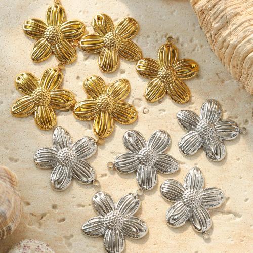 Stainless Steel Flower Pendant 304 Stainless Steel Vacuum Ion Plating DIY Sold By Bag