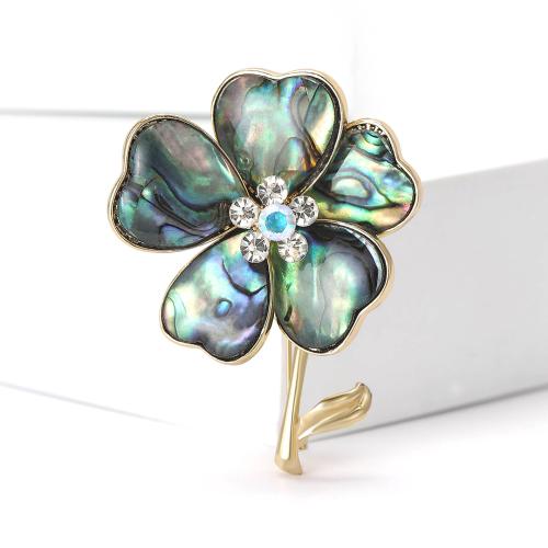 Zinc Alloy Brocher, Flower, guldfarve belagt, for kvinde & med rhinestone, nikkel, bly & cadmium fri, Solgt af PC