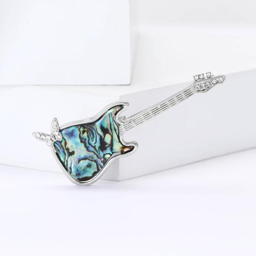 Zinc Alloy Brooches with Abalone Shell Guitar silver color plated for woman & with rhinestone nickel lead & cadmium free Sold By PC