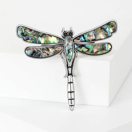 Zinc Alloy Brooches with Abalone Shell Dragonfly silver color plated for woman & with rhinestone nickel lead & cadmium free Sold By PC