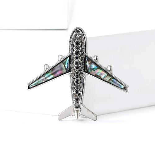 Zinklegering broches, Zinc Alloy, Vliegtuig, silver plated, voor vrouw & met strass, nikkel, lood en cadmium vrij, Verkocht door PC