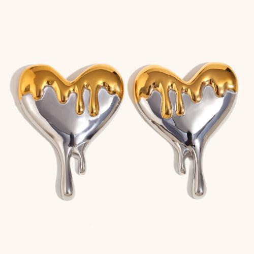 Stainless Steel Stud Earrings 304 Stainless Steel Heart plated for woman Sold By Pair