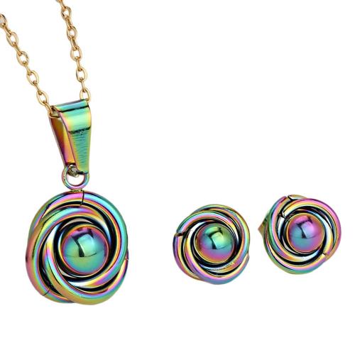 Fashion Stainless Steel Jewelry Sets Stud Earring & necklace 304 Stainless Steel plated 2 pieces & fashion jewelry & for woman mixed colors Sold By Set