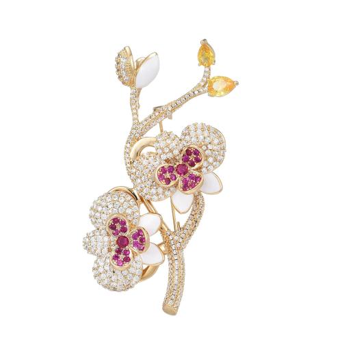 Messing Broche, plated, micro pave zirconia & voor vrouw, gouden, 66x31mm, Verkocht door PC