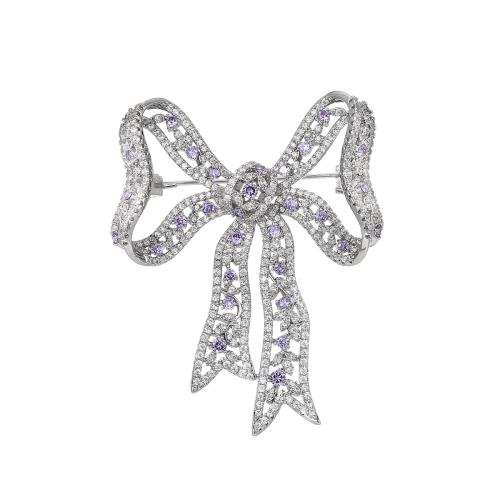 Brass Brooch plated micro pave cubic zirconia & for woman silver color Sold By PC