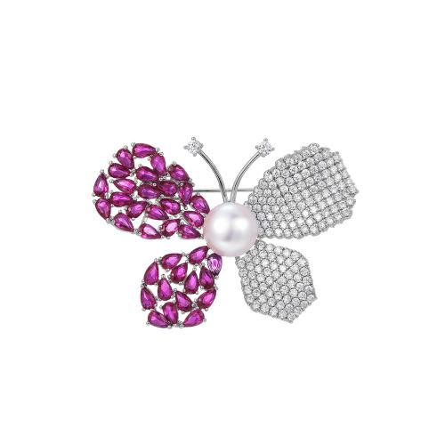 Brass Brooch plated micro pave cubic zirconia & for woman silver color Sold By PC