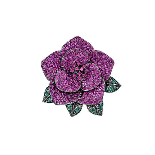 Brass Brooch plated micro pave cubic zirconia & for woman silver color Sold By PC