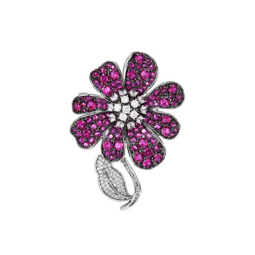 Brass Brooch plated micro pave cubic zirconia & for woman silver color Sold By PC