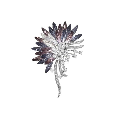 Brass Brooch with Austrian Crystal plated micro pave cubic zirconia & for woman silver color Sold By PC