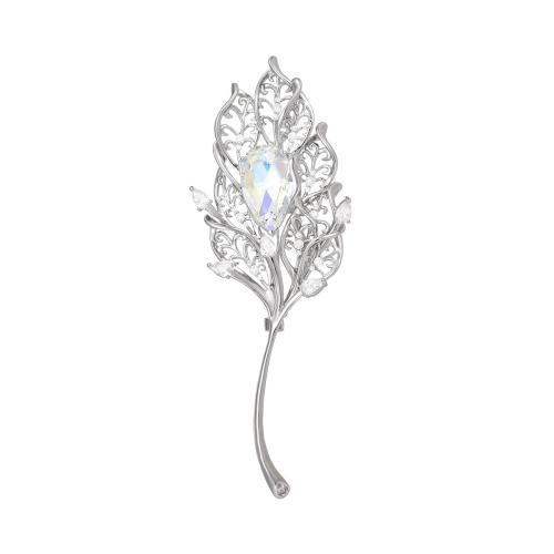 Mässing Brosch, plated, micro bana cubic zirconia & för kvinna, silver, 11x38mm, Säljs av PC