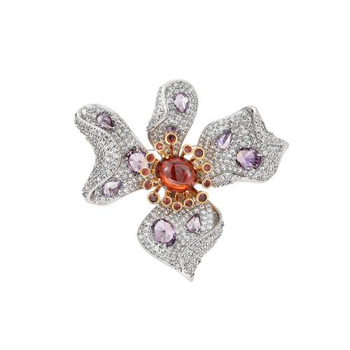 Brass Brooch with Garnet plated micro pave cubic zirconia & for woman silver color Sold By PC