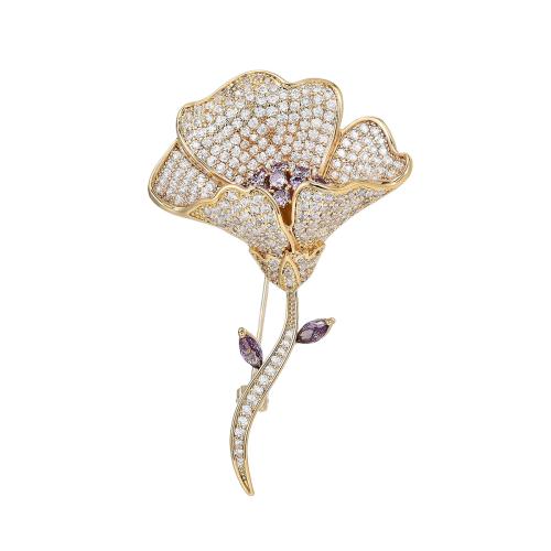 Brass Brooch plated micro pave cubic zirconia & for woman golden Sold By PC