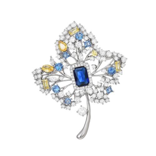 ottone spilla, placcato, Micro spianare cubic zirconia & per la donna, argento, 58x47mm, Venduto da PC