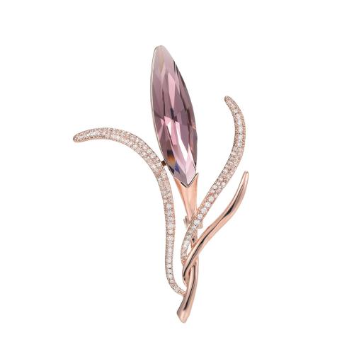 ottone spilla, with Cristallo austriaco, placcato, Micro spianare cubic zirconia & per la donna, color oro rosato, 64x38mm, Venduto da PC