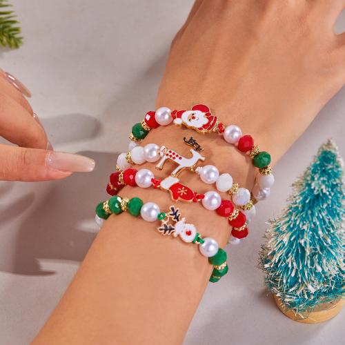 Christmas Holiday Bracelet Polymer Clay with Zinc Alloy Vacuum Ion Plating Christmas Design & for woman & enamel Sold By PC