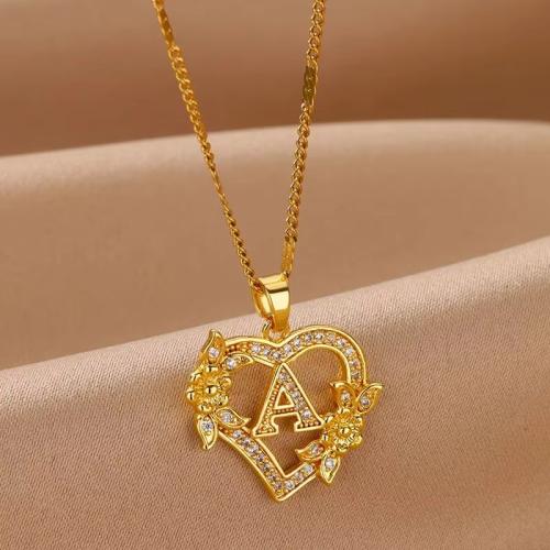 Cubic Zircon Micro Pave Brass Necklace Vacuum Ion Plating letters are from A to Z & micro pave cubic zirconia & for woman Length 41-50 cm Sold By PC