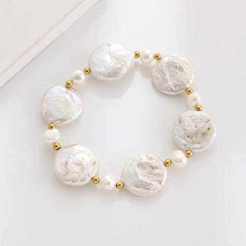 Fionnuisce saothraithe Pearl Bracelet, Pearl Fionnuisce, le Leaisteacha Snáithe, lámhdhéanta, do bhean, Fad 18 cm, Díolta De réir PC