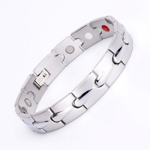 Titanium Staal Armband, met Zwart + magnetisch + steen, plated, mode sieraden & uniseks, meer kleuren voor de keuze, Lengte Ca 8 inch, Verkocht door PC