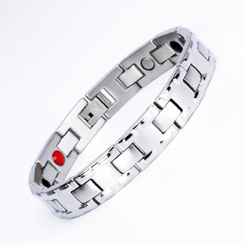 Titanium Staal Armband, met Germanium & Zwart + magnetisch + steen, plated, mode sieraden & voor de mens, meer kleuren voor de keuze, Lengte Ca 8.3 inch, Verkocht door PC