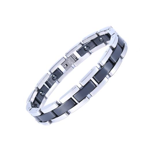 Titanium Steel Bracelet with Black Magnetic Stone & Porcelain plated fashion jewelry & Unisex Length Approx 8 Inch Sold By PC