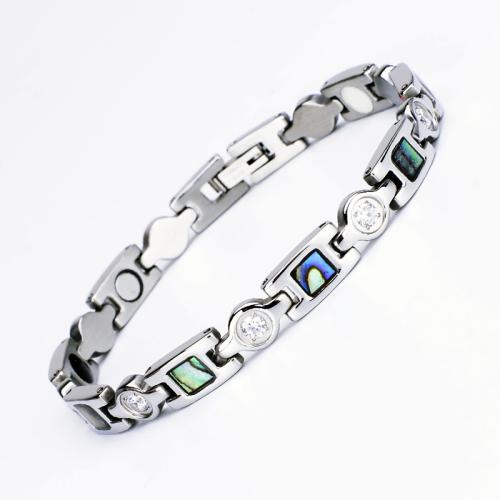 Acier titane bracelet, avec Pierre de Noir-Magnetic & coquille, Placage, bijoux de mode & pour femme & avec strass, plus de couleurs à choisir, Longueur Environ 7.6 pouce, Vendu par PC