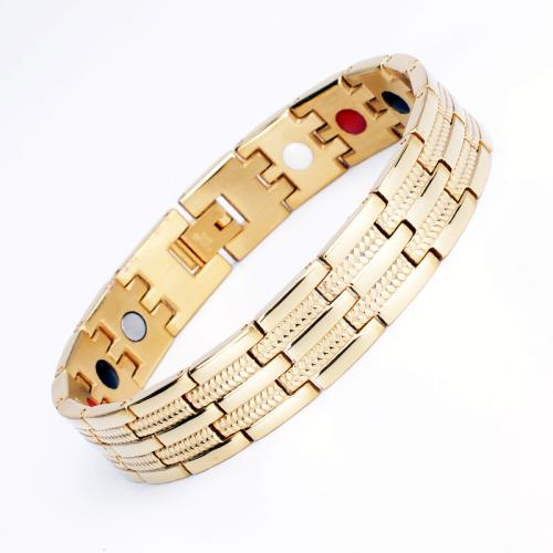 Titanium Steel Bracelet with Black Magnetic Stone gold color plated fashion jewelry & Unisex Length Approx 8.7 Inch Sold By PC