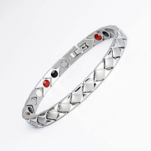 Titanium Staal Armband, met Zwart + magnetisch + steen, plated, mode sieraden & uniseks, meer kleuren voor de keuze, Lengte Ca 8.1 inch, Verkocht door PC