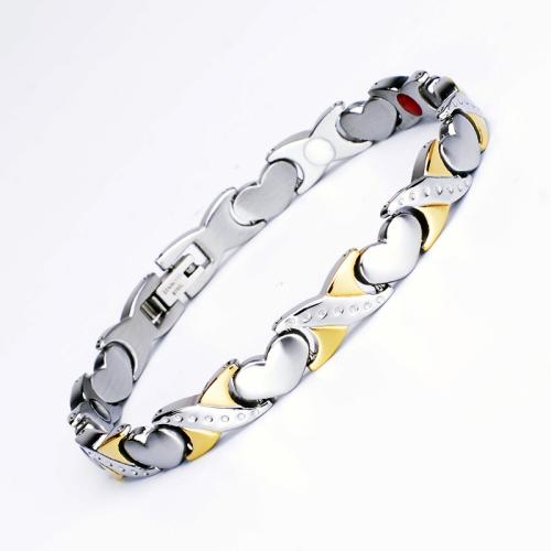 Titanium Steel Bracelet with Germanium & Black Magnetic Stone Heart plated fashion jewelry & Unisex Length Approx 8.3 Inch Sold By PC