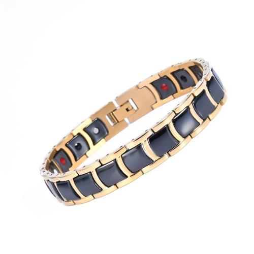 Titanium Steel Bracelet with Germanium & Black Magnetic Stone & Porcelain plated fashion jewelry & Unisex Length Approx 8 Inch Sold By PC