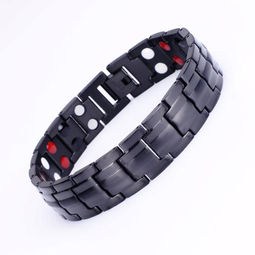 Titanium Staal Armband, met Zwart + magnetisch + steen, plated, mode sieraden & uniseks, meer kleuren voor de keuze, Lengte Ca 8.5 inch, Verkocht door PC