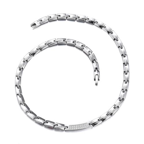 Titanium Steel Necklace with Germanium plated fashion jewelry & Unisex & with rhinestone Length Approx 19.7 Inch Sold By PC