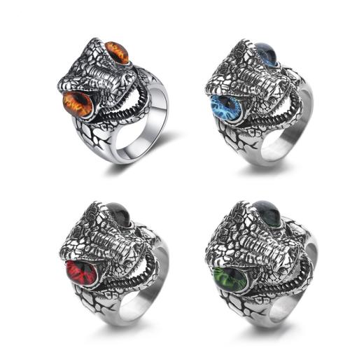 Acier inoxydable 304 bague, avec Acrylique, Dinosaure, normes différentes pour le choix & pour homme & noircir, plus de couleurs à choisir, Taille:7-13, Vendu par PC