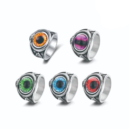 304 Stainless Steel Finger Ring with Acrylic Evil Eye & for man & blacken US Ring Sold By PC