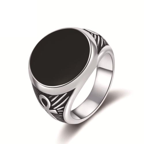 304 roestvrij staal Finger Ring, verschillende grootte voor keus & voor de mens & epoxy sticker & zwart maken, oorspronkelijke kleur, Maat:7-13, Verkocht door PC