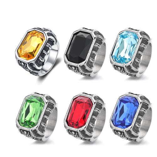 304 Stainless Steel Finger Ring with Glass Geometrical Pattern & for man & blacken US Ring Sold By PC