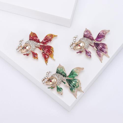 Zinklegering broches, Zinc Alloy, Goudvis, plated, voor vrouw & glazuur & met strass, meer kleuren voor de keuze, nikkel, lood en cadmium vrij, Verkocht door PC