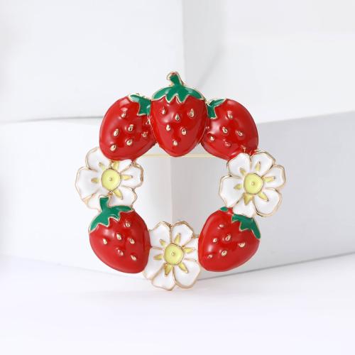 Zinc Alloy Brooches Strawberry gold color plated for woman & enamel red nickel lead & cadmium free Sold By PC