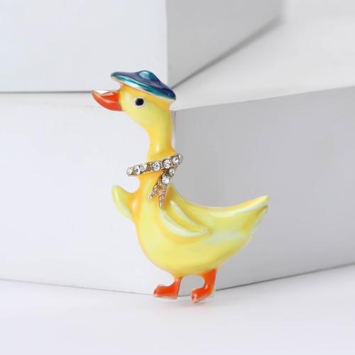 Zinc Alloy Brooches Duck for woman & enamel & with rhinestone yellow nickel lead & cadmium free Sold By PC