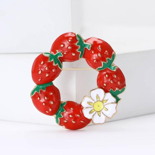 Zinc Alloy Brooches Strawberry for woman & enamel red nickel lead & cadmium free Sold By PC