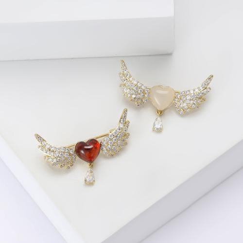 Zinc Alloy Brooches with Resin Wing Shape plated for woman & with rhinestone nickel lead & cadmium free Sold By PC