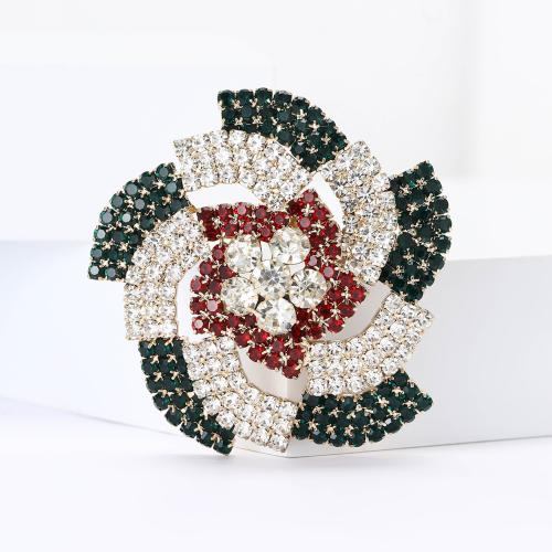 Zinc Alloy Brocher, Flower, forgyldt, for kvinde & med rhinestone, nikkel, bly & cadmium fri, Solgt af PC