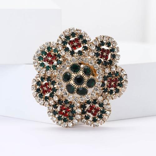 Zinc Alloy Brocher, Flower, guldfarve belagt, for kvinde & med rhinestone, nikkel, bly & cadmium fri, Solgt af PC