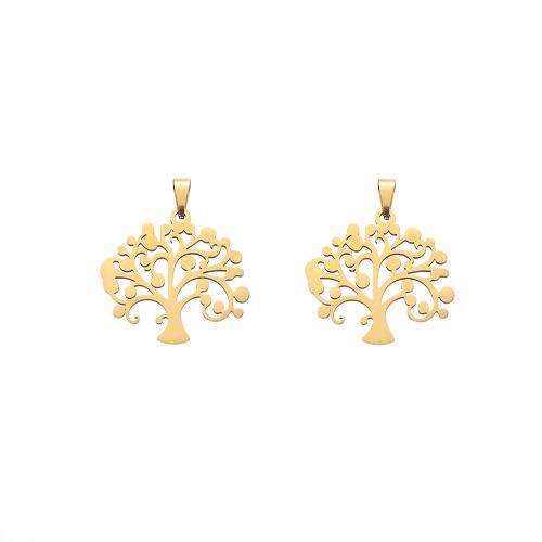 Stainless Steel Pendants 304 Stainless Steel Tree gold color plated DIY golden Sold By Bag