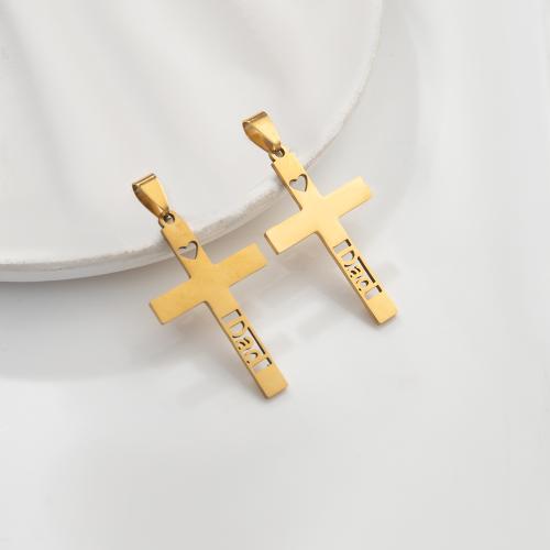 Roestvrij staal Cross Hangers, 304 roestvrij staal, Oversteken, gold plated, DIY, gouden, 24x5x41mm, 10pC's/Bag, Verkocht door Bag