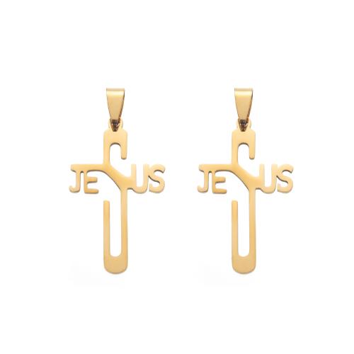 Stainless Steel Cross Pendants 304 Stainless Steel gold color plated DIY golden Sold By Bag