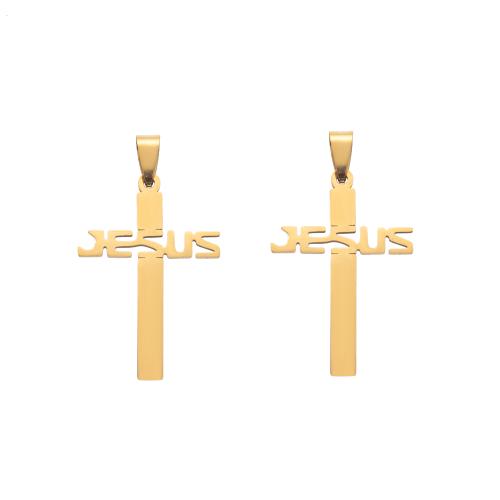 Stainless Steel Cross Pendants 304 Stainless Steel gold color plated DIY golden Sold By Bag