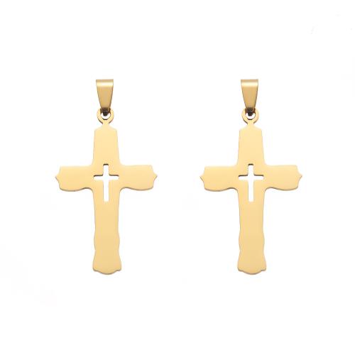 Stainless Steel Cross Pendants 304 Stainless Steel gold color plated DIY golden Sold By Bag