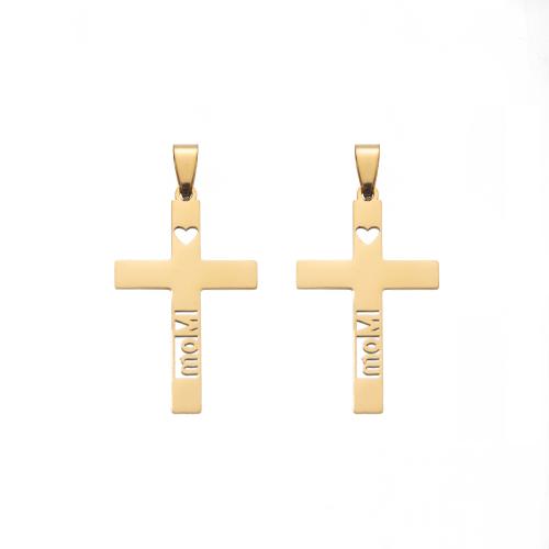 Roestvrij staal Cross Hangers, 304 roestvrij staal, Oversteken, gold plated, DIY, gouden, 25x5x51mm, 10pC's/Bag, Verkocht door Bag